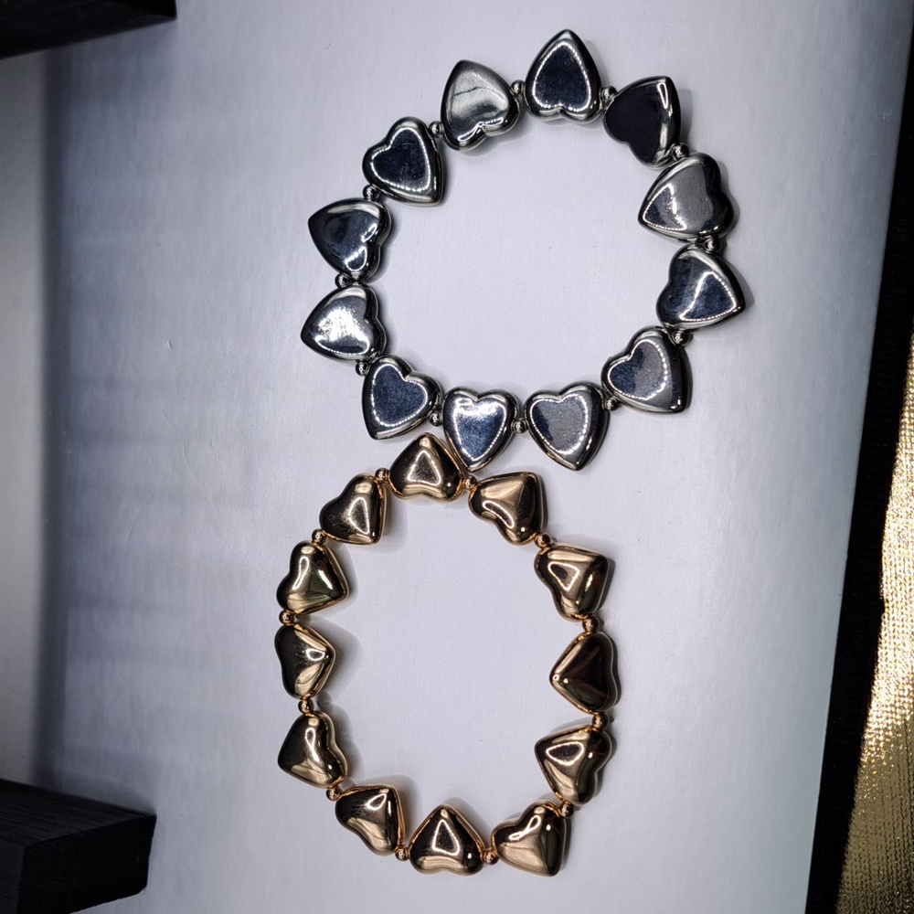 Gold and Silver Tone Heart Stretch Bracelet Set